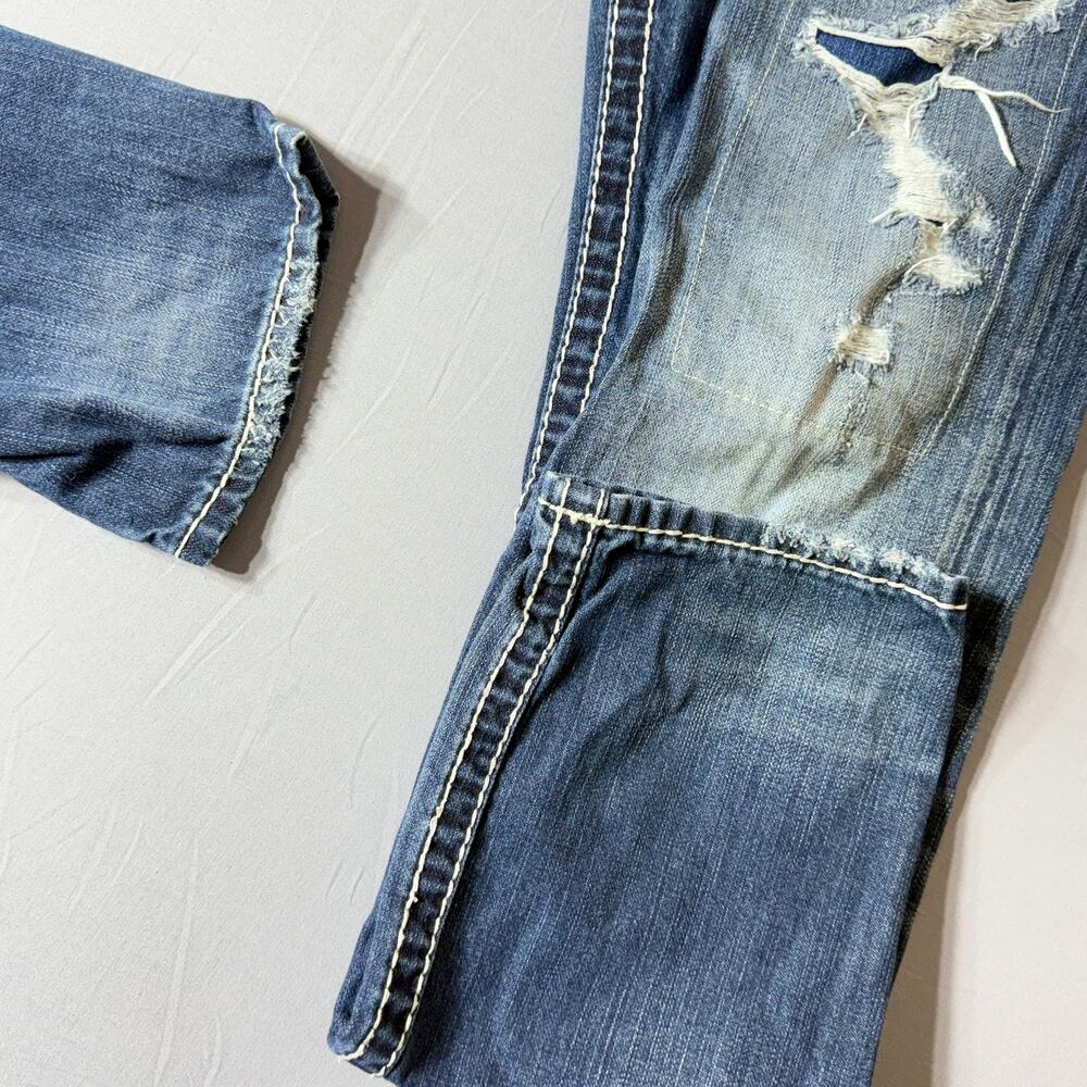True Religion Section Skinny Distressed Jeans 31x31 Contrast Stitch Patches - Picture 3 of 8